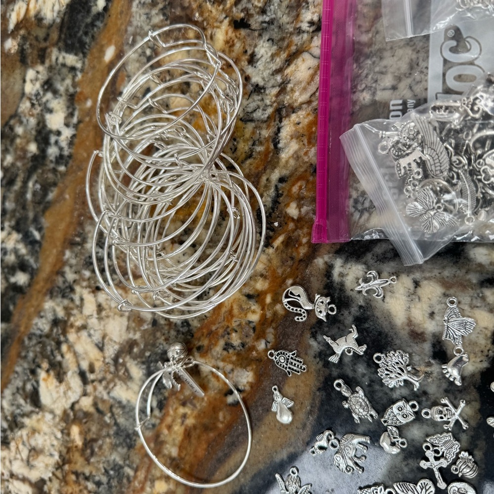 Silver Hoop bracelets with charms